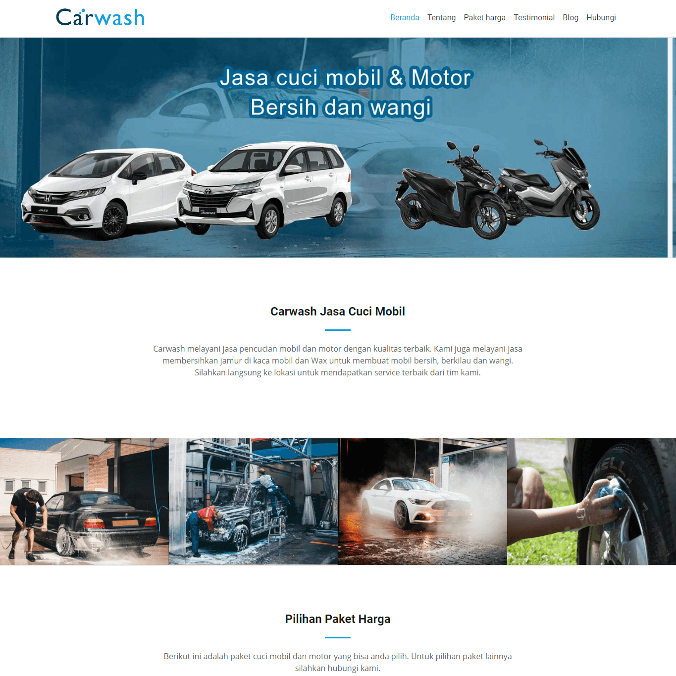 Paket website Jasa cuci mobil motor